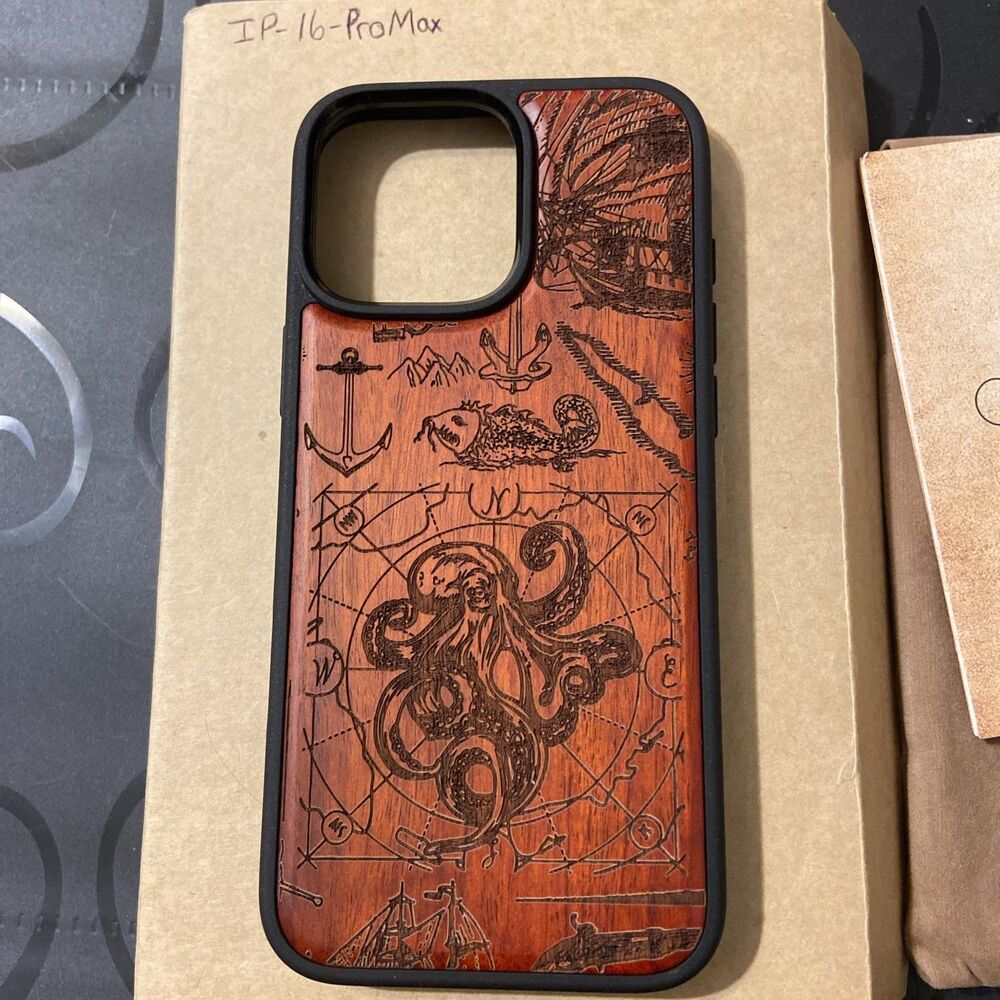 Carveit iPhone 16 ProMax Wooden Octopus Kraken Nautical Phone Case